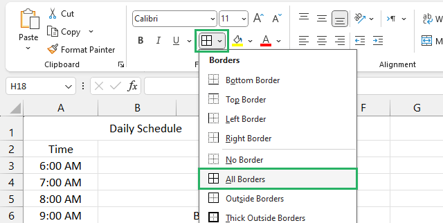 Add borders to the schedule