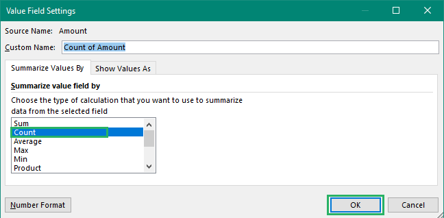 image 6 Select count from the value field list to get a count of unique values