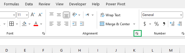 Alignment of range of cells