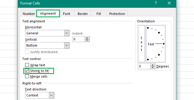 Shrink to fit in Excel spreadsheet