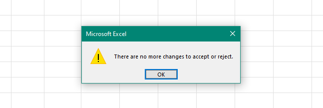 Reject changes dialog box to reject all