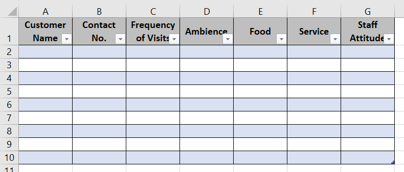 Create table dialog box