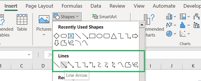 adding connector lines in workbook
