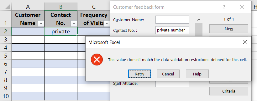 Data validation error