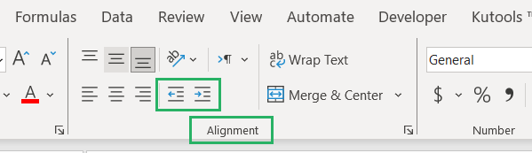 Indent button on Ribbon