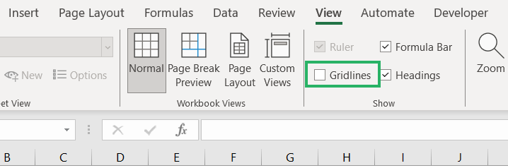 Remove gridlines from Page layout