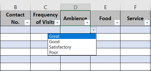 Excel shows a drop-down menu