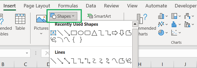 shapes from the insert tab