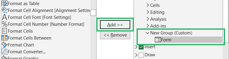 Form button added to Home tab