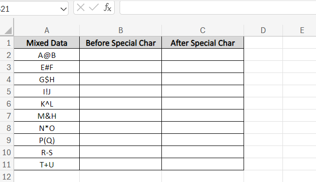 Sample data set to separate special characters