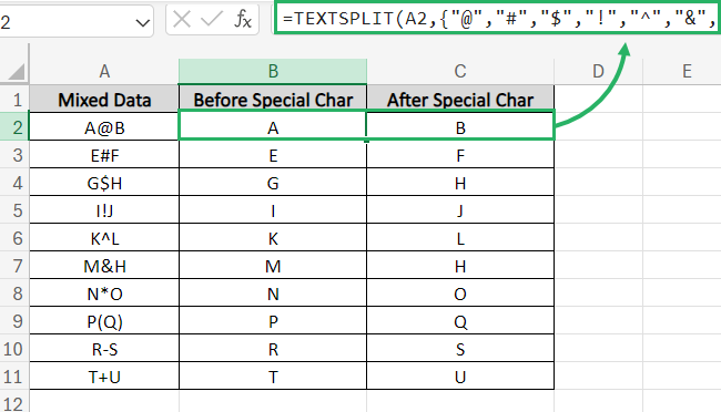 Formula to split cells with special characters