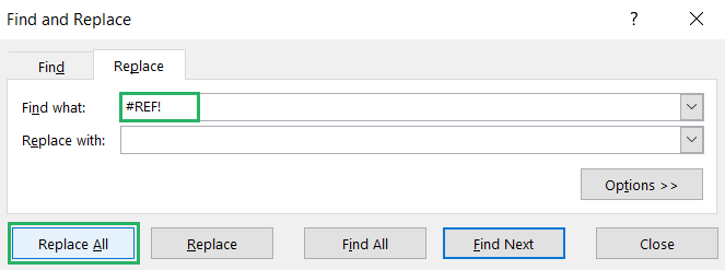 Replace all errors in the Excel file