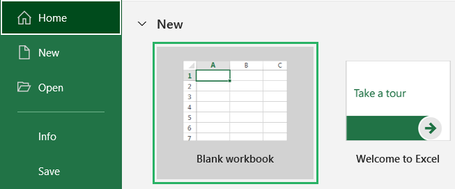 Select blank workbook in Microsoft Office 365 MS Excel