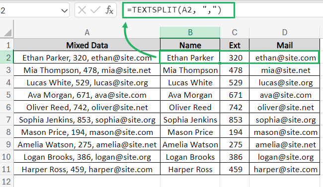 Text function for addresses and middle name