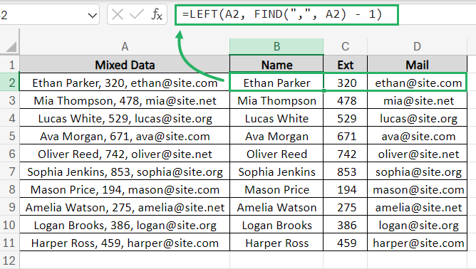 Result of separated data after finish