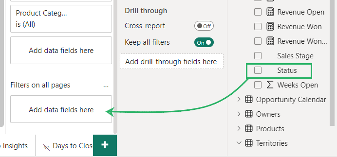 Dragging relevant fields to filters