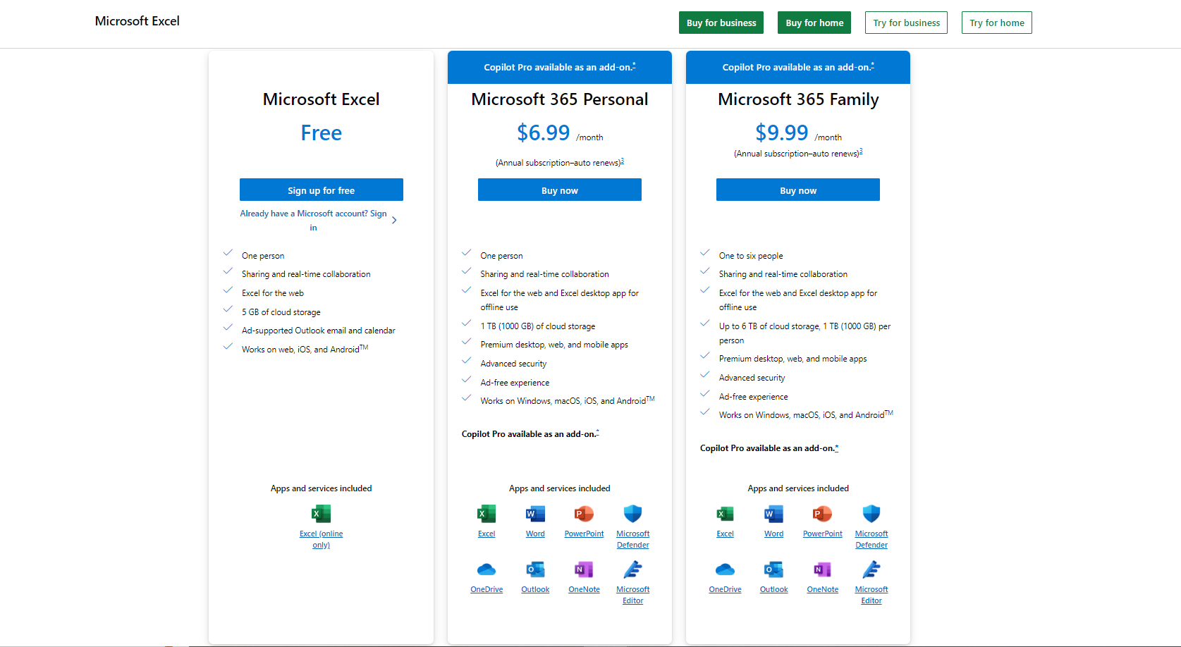 Microsoft Excel Pricing