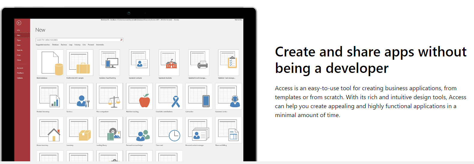 Ready-made templates in Access