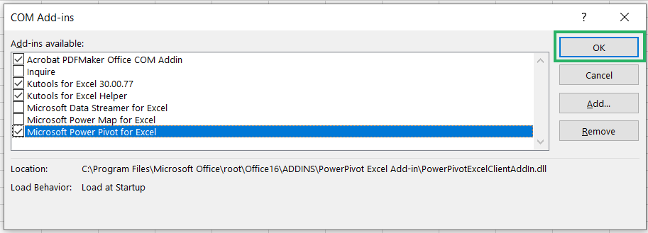 Check Power Pivot for Excel