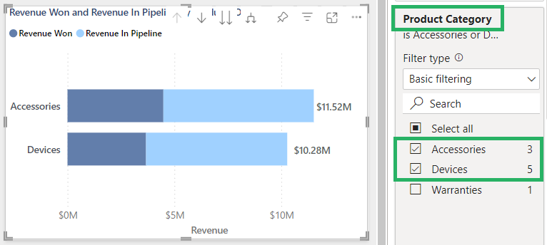 Filter data under Product Category