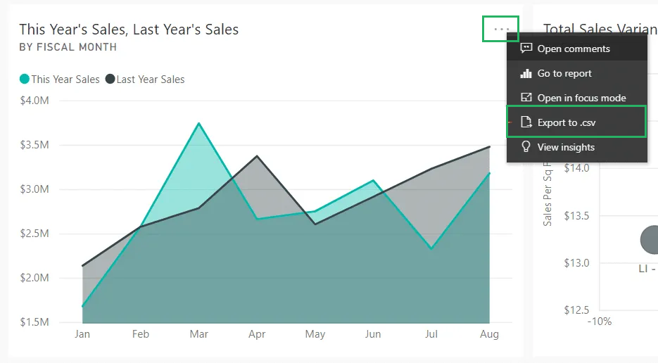 Select data source to export power BI to Excel