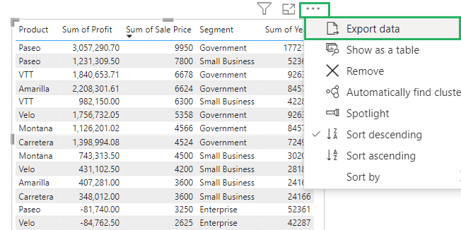 Export from Power BI report