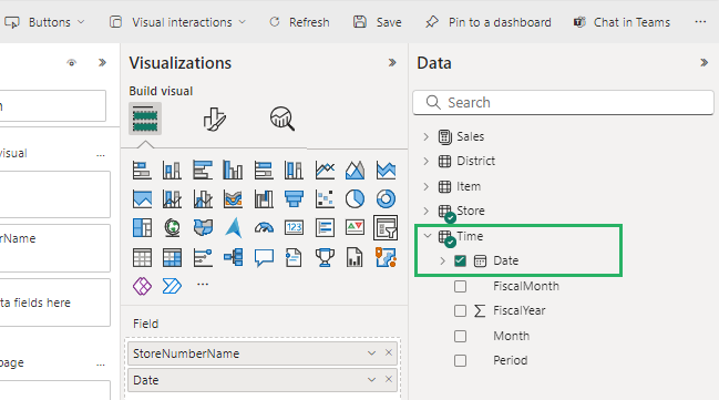 Select a sub-section from the slicer icon for report visuals