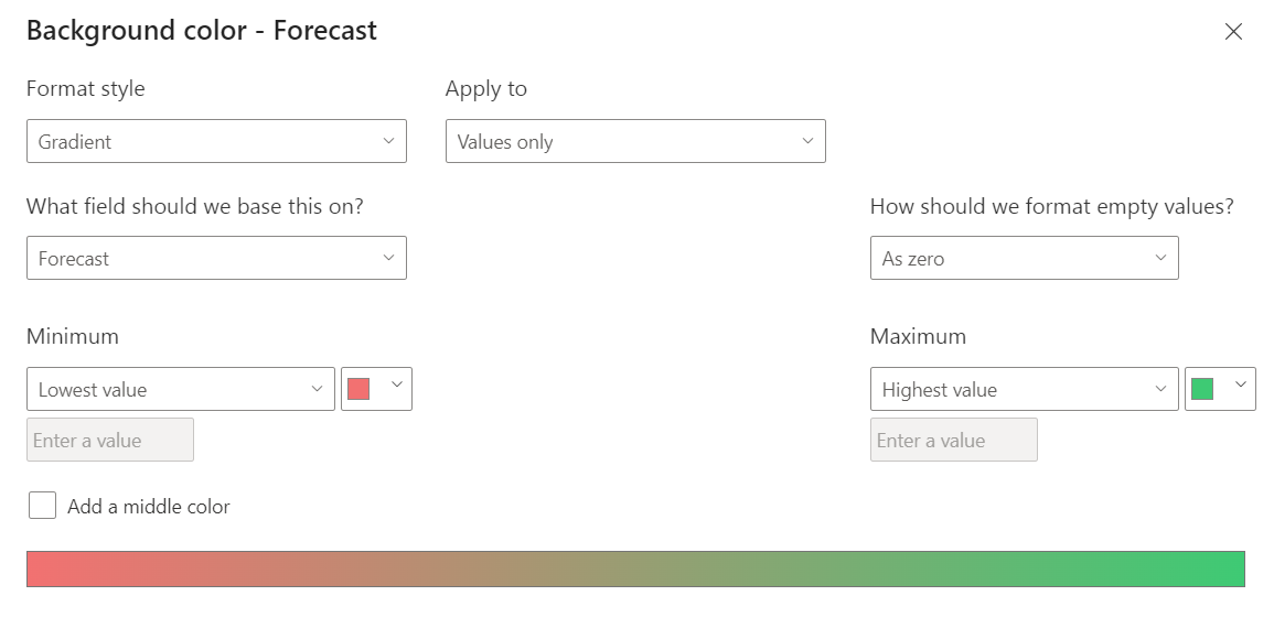 Setting up conditional formatting rules