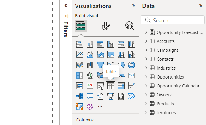 Table visual icon from visualizations