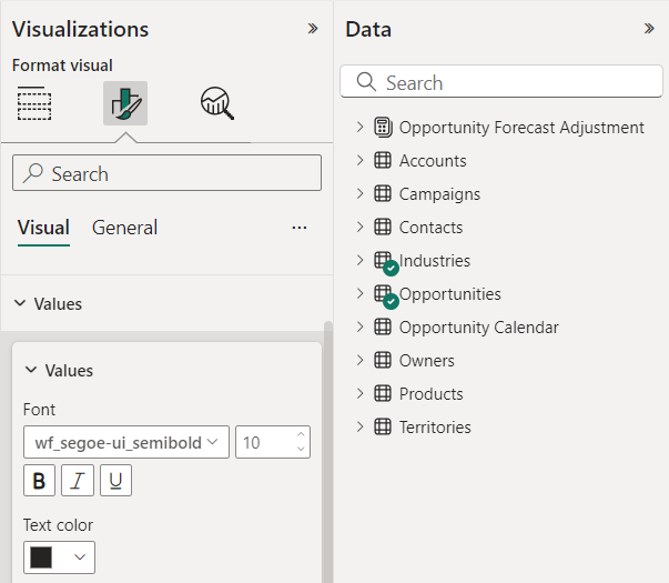 Format > Values pane