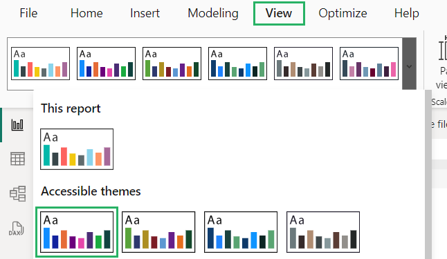 Open report themes from options of the Theme bar