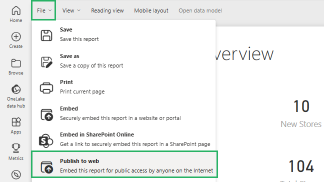 Select publish to web to enhance user experience on the report page