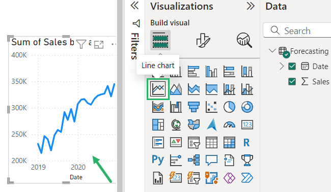 Select the Power BI forecast option for further forecasting models options in the report