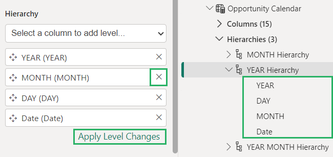 Remove date hierarchy from power bi visual