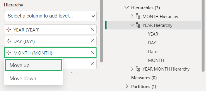 reorder new column in power bi data