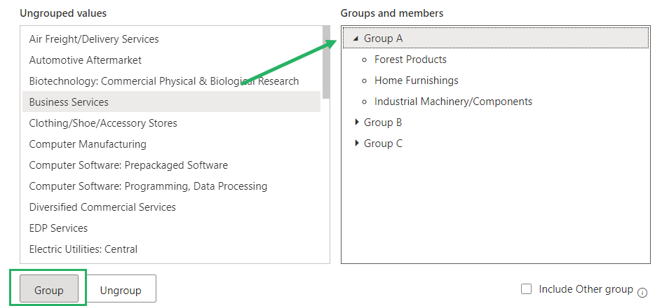 Selecting the industry and group