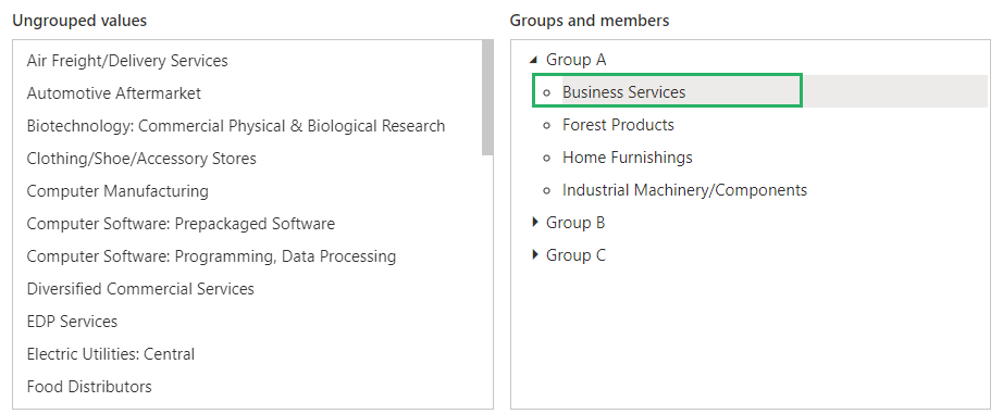 New value grouped to an existing group